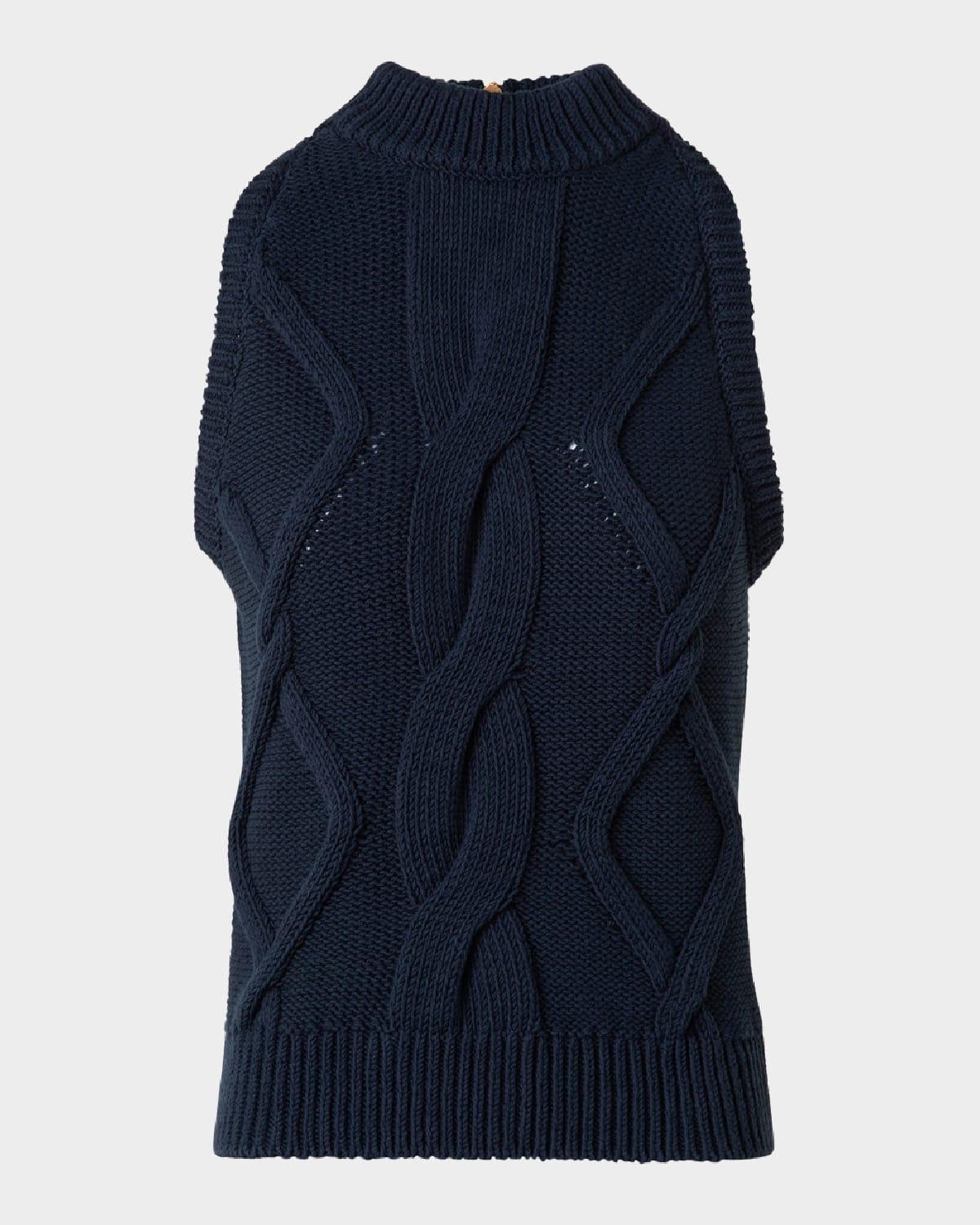 mock-neck chunky cotton cable-knit tank top