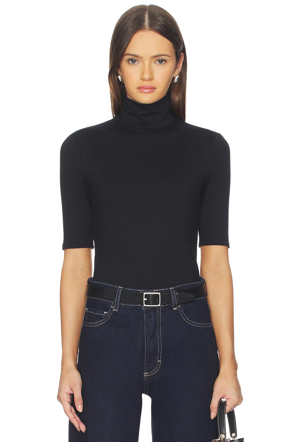 mock neck elbow sleeve top