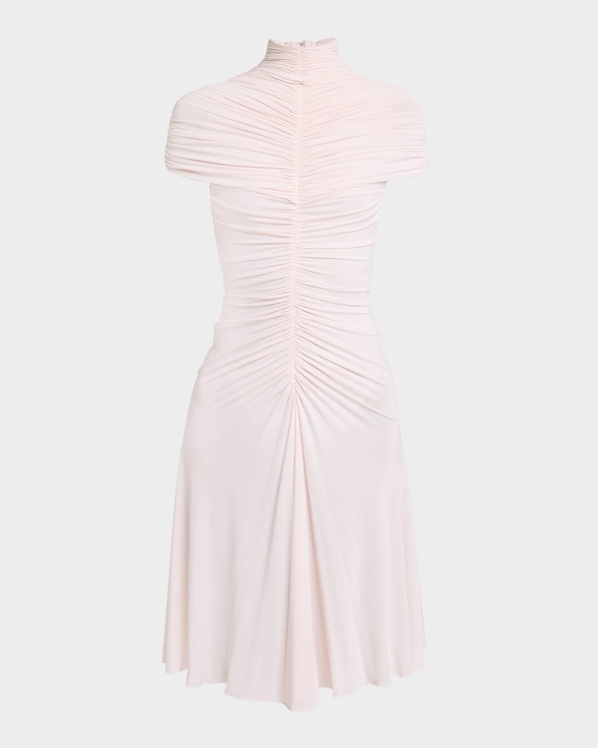 mock-neck gathered cap-sleeve dress