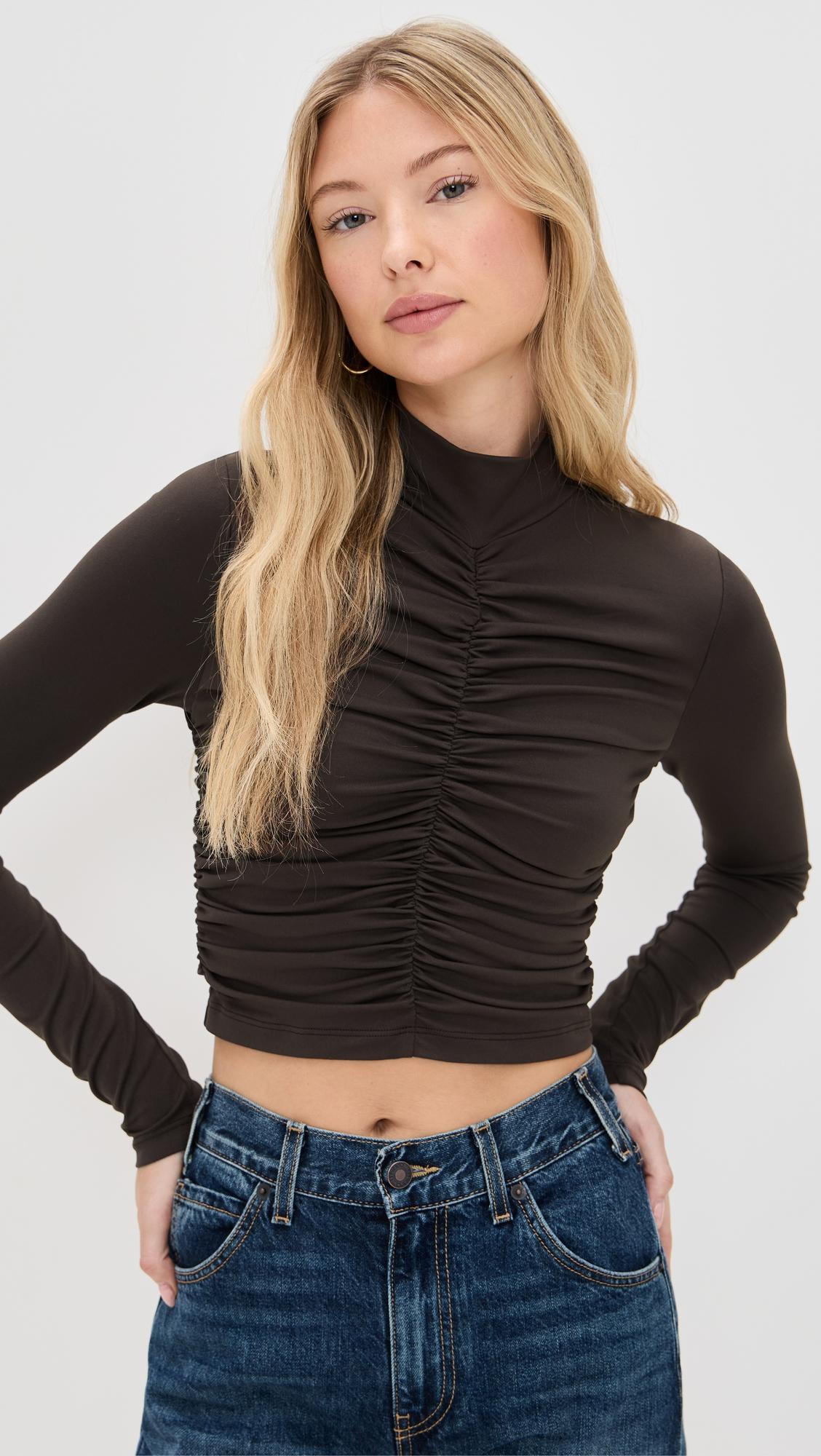 mock neck gathered top