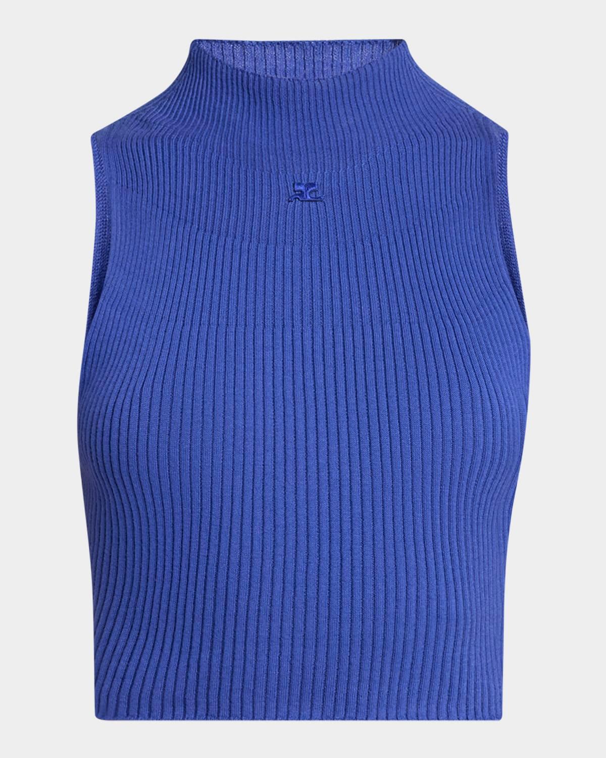 mock-neck light rib crop top