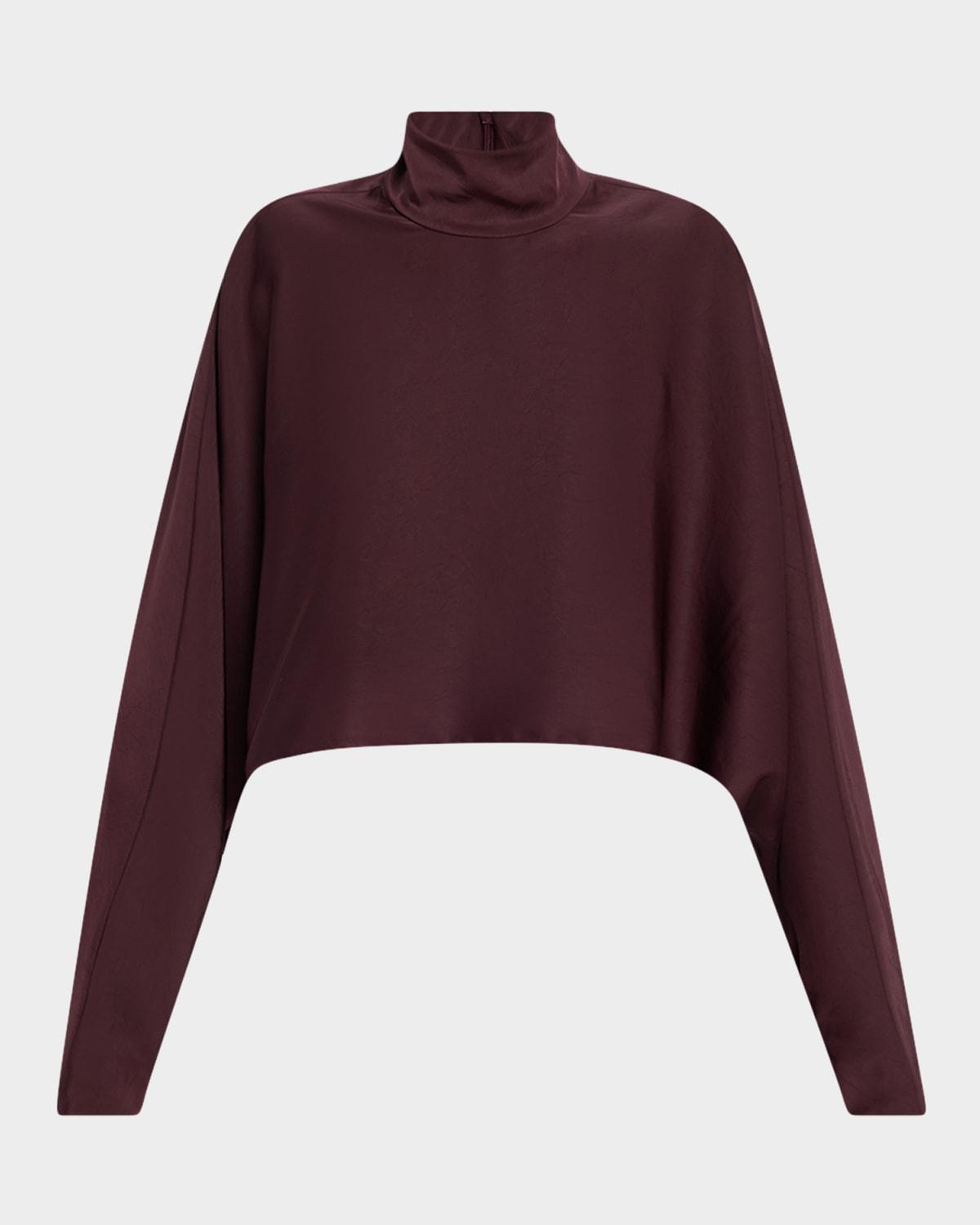 mock-neck lightweight georgette ruched top