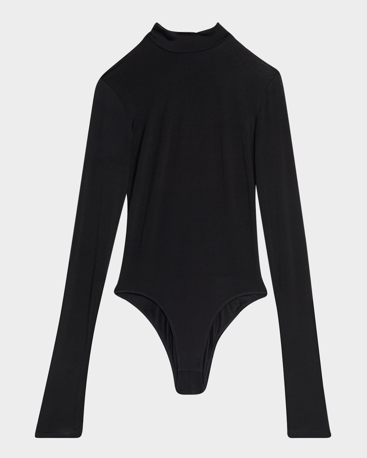 mock-neck long-sleeve lightweight jersey bodysuit