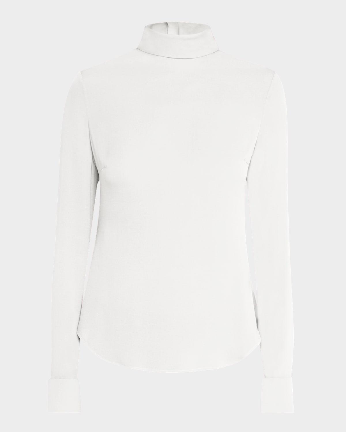 mock-neck long-sleeve silk blouse