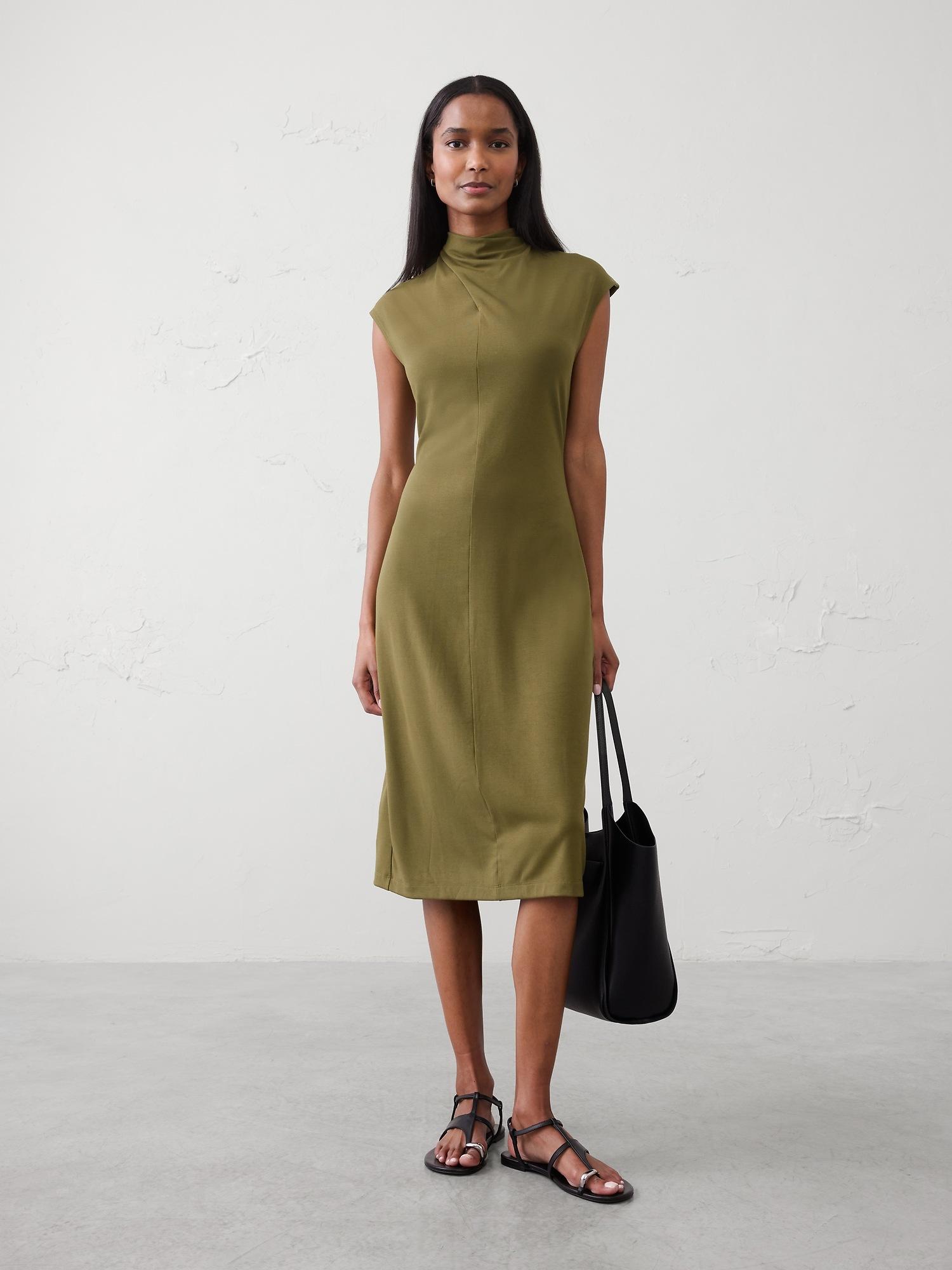 mock-neck midi dress
