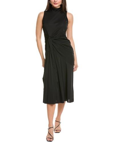 mock neck midi w ruched tie detail anne black