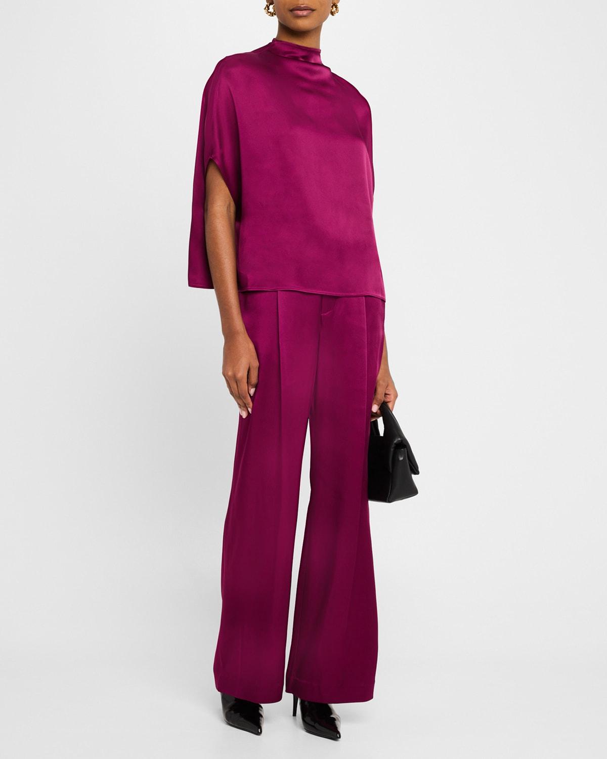 mock-neck satin cape t-shirt