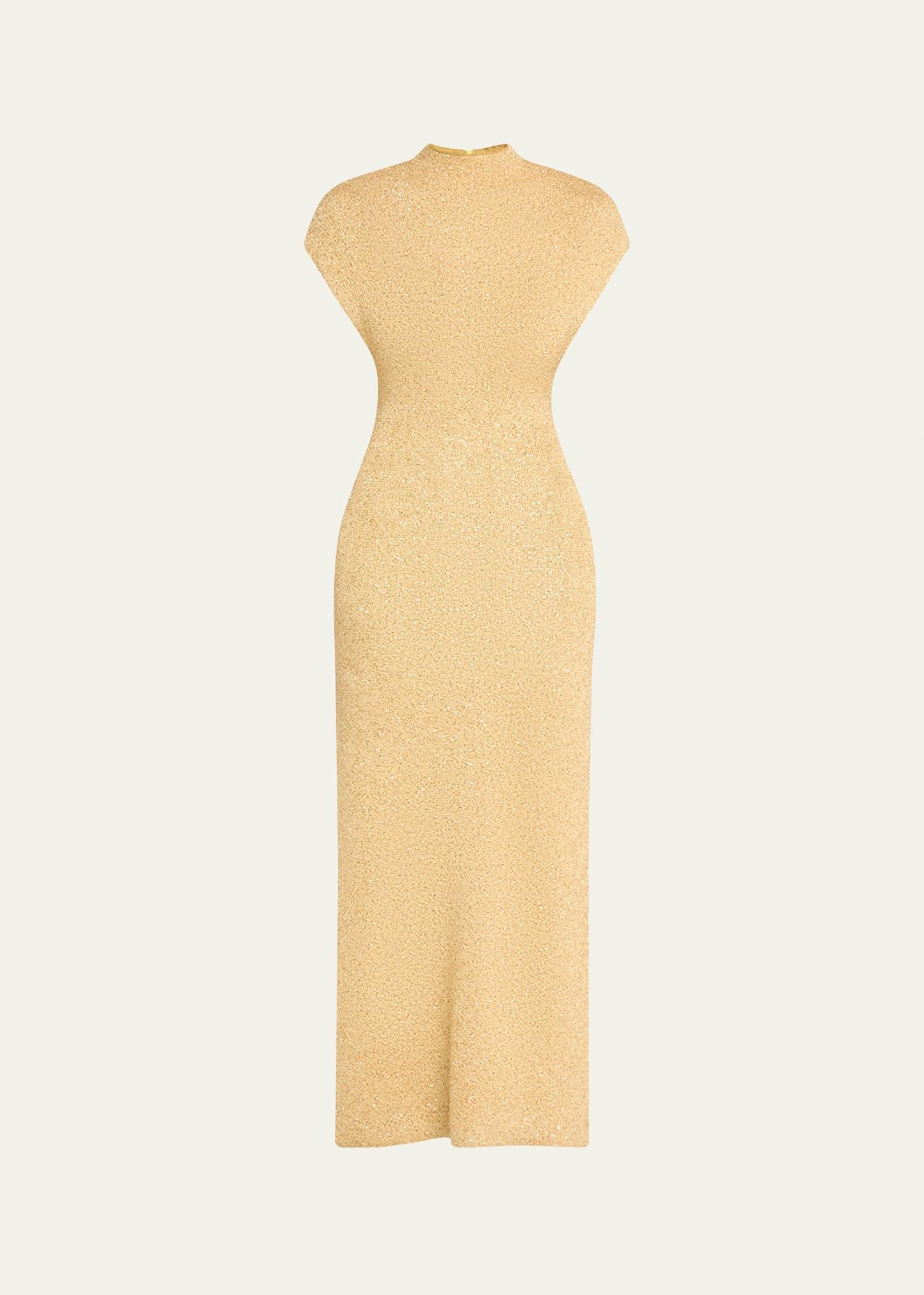 mock-neck sequin knit ankle dress