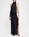 mock-neck sheer knit backless gown