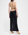 mock-neck sheer knit backless gown