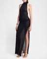 mock-neck sheer knit backless gown