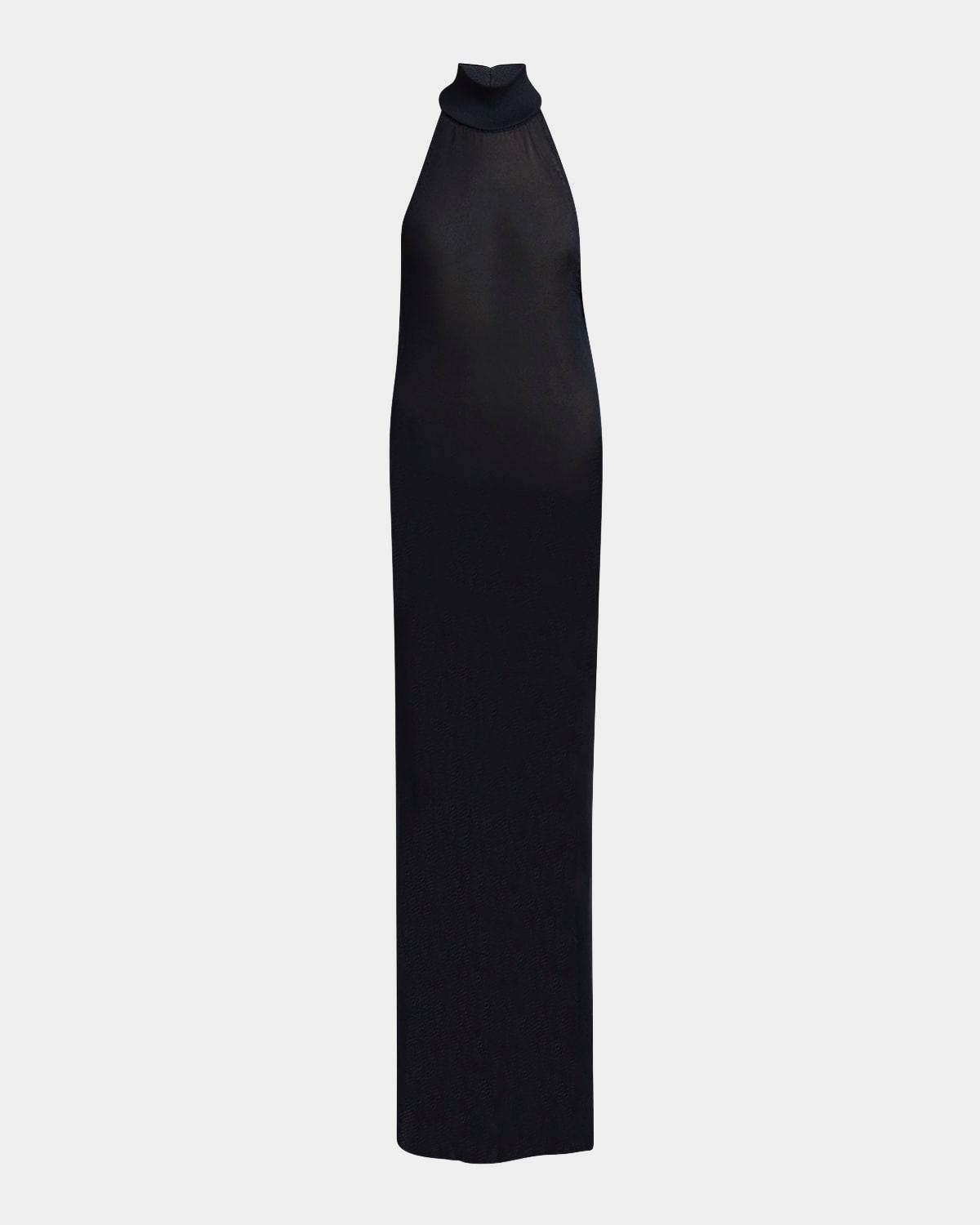 mock-neck sheer knit backless gown