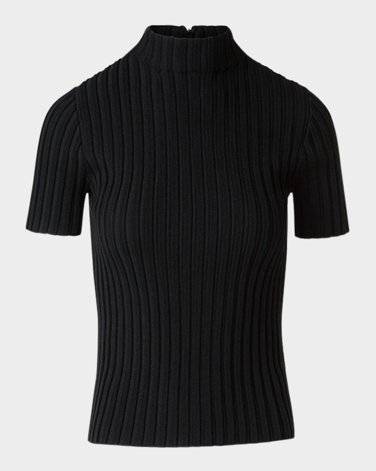 mock-neck short-sleeve reverse rib knit sweater