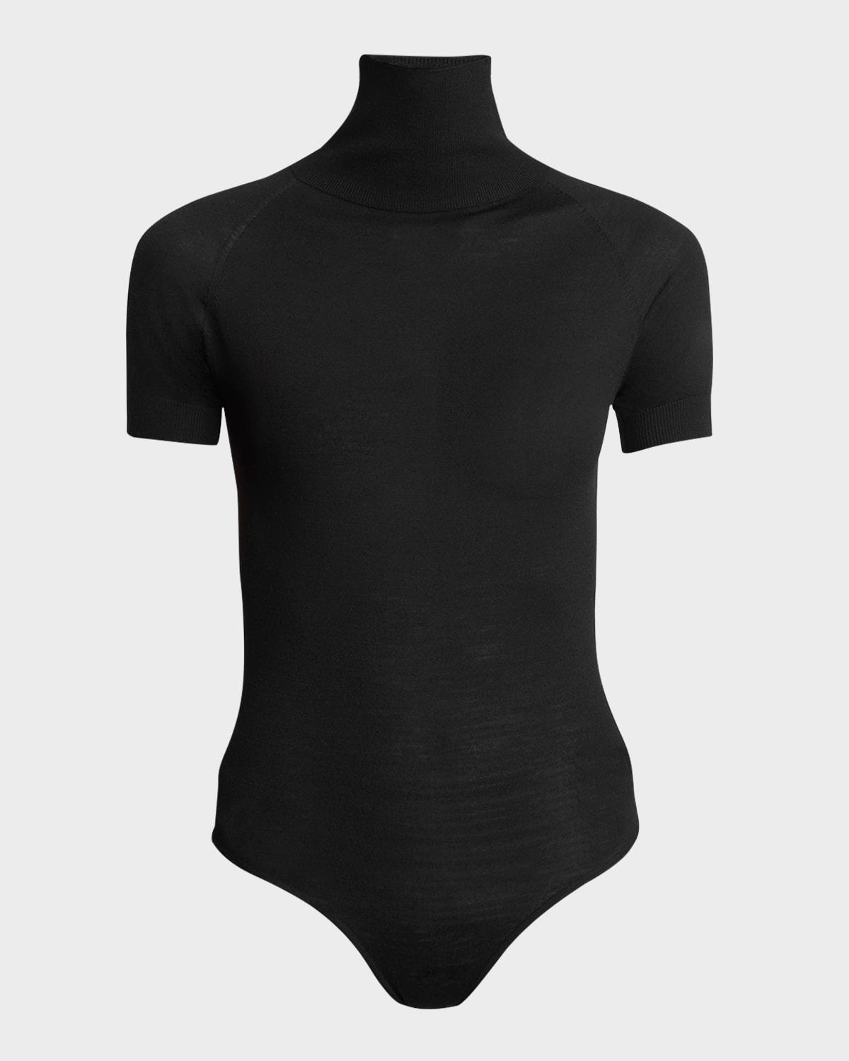 mock-neck short-sleeve wool bodysuit