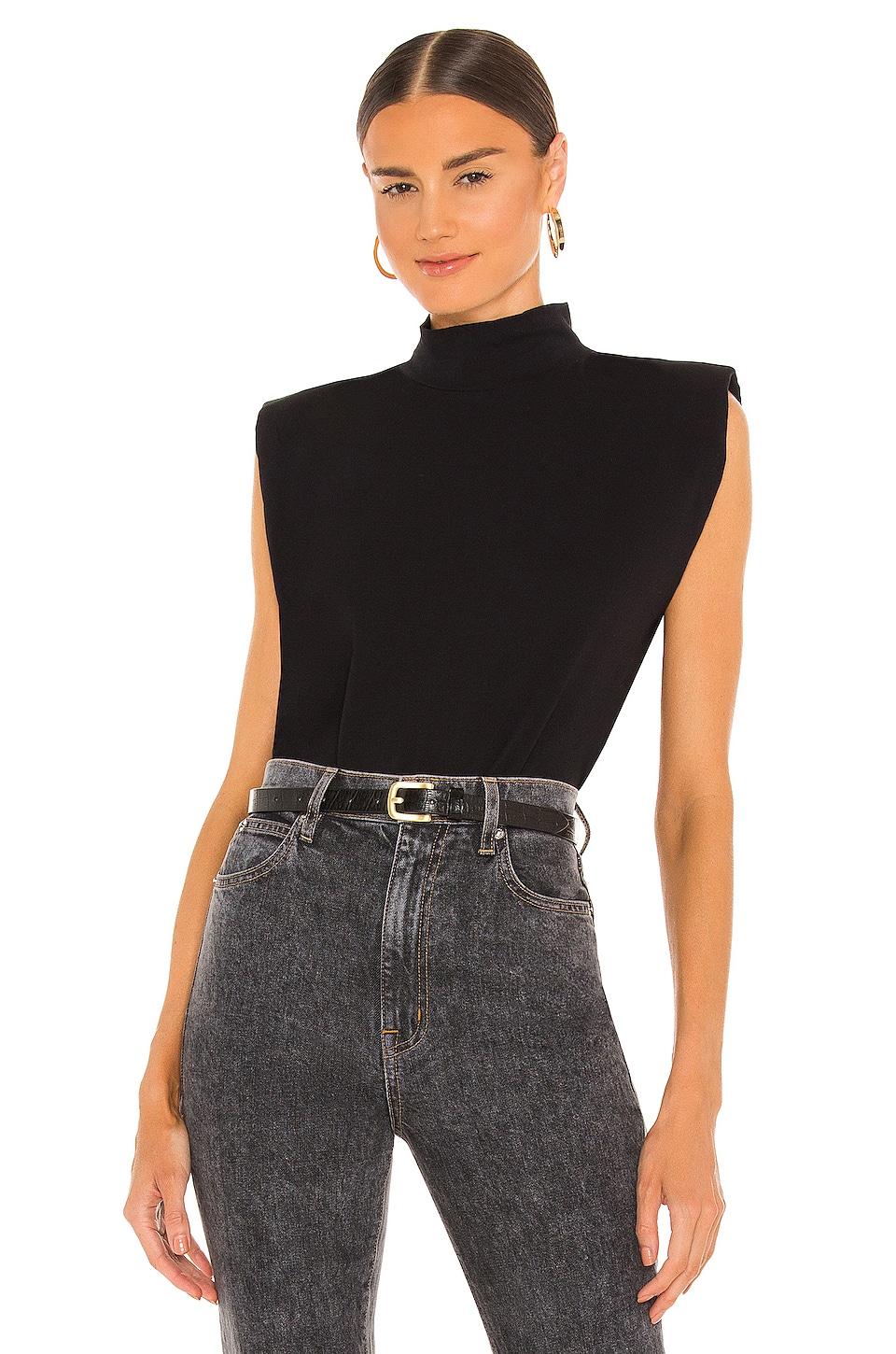 mock neck shoulder pad tee