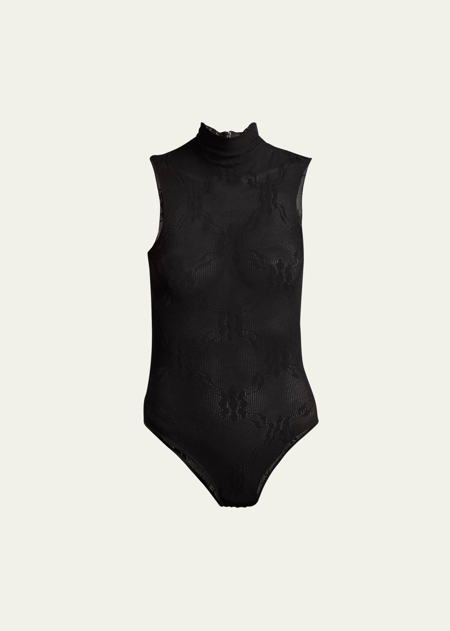 mock-neck sleeveless lace bodysuit