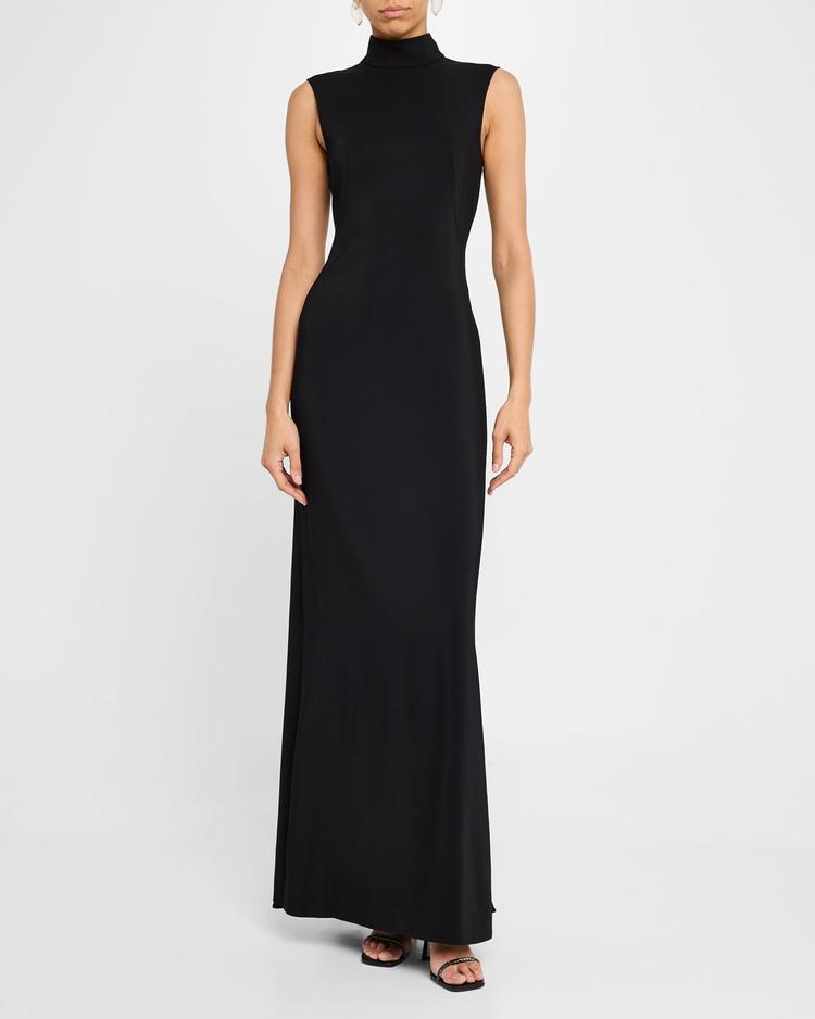 mock-neck sleeveless stretch viscose cady gown