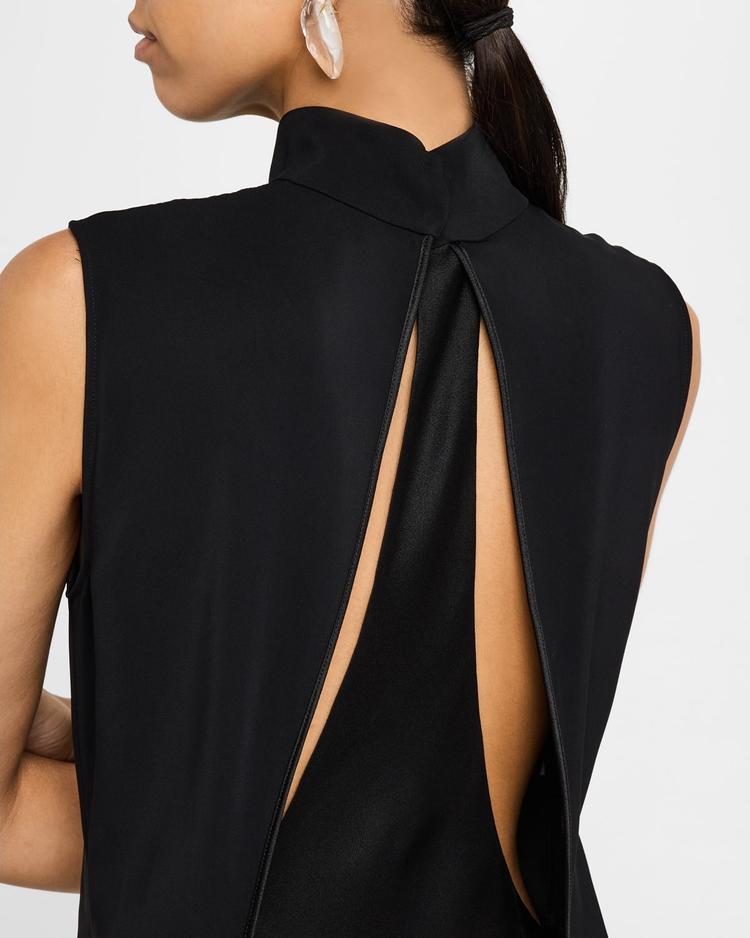 mock-neck sleeveless stretch viscose cady gown