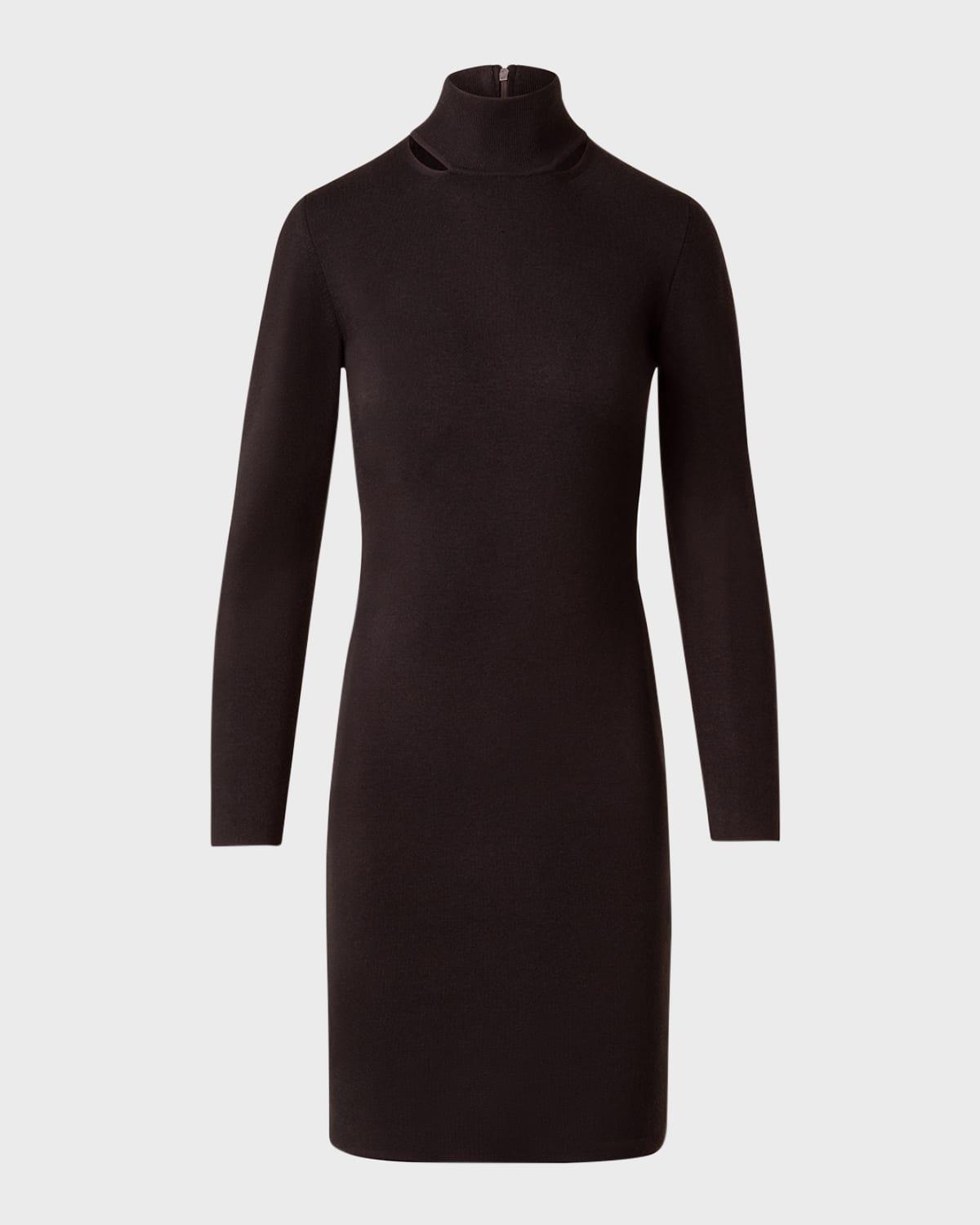 mock-neck slits long-sleeve knit mini dress