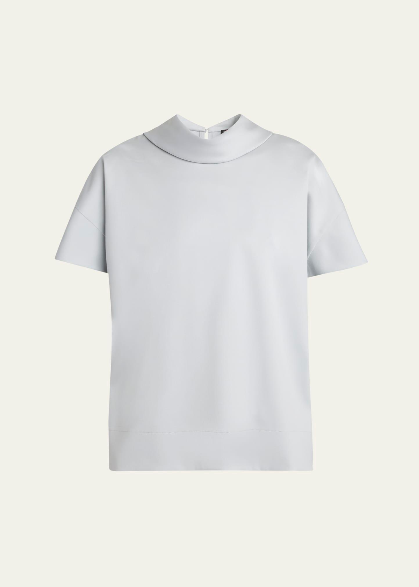 mock-neck wool silk top