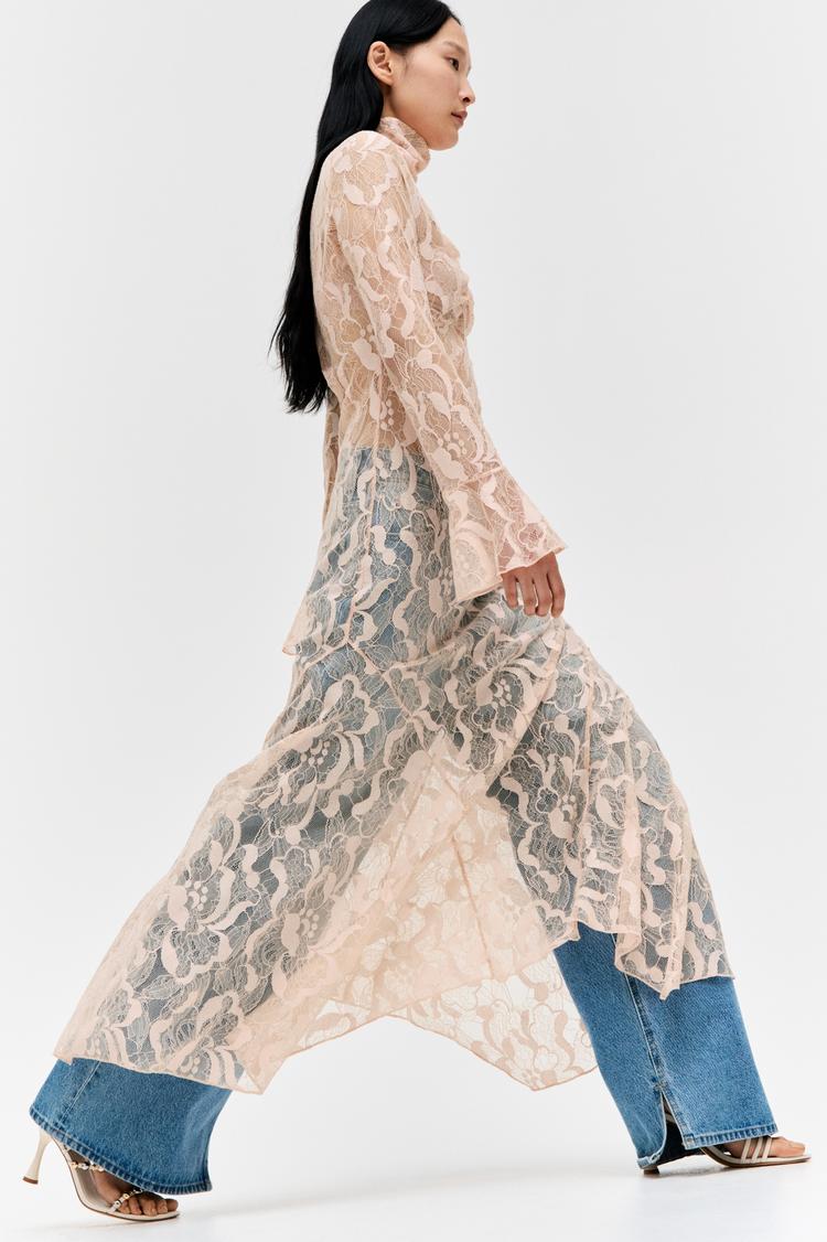 mock turtleneck lace maxi dress