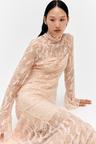 mock turtleneck lace maxi dress