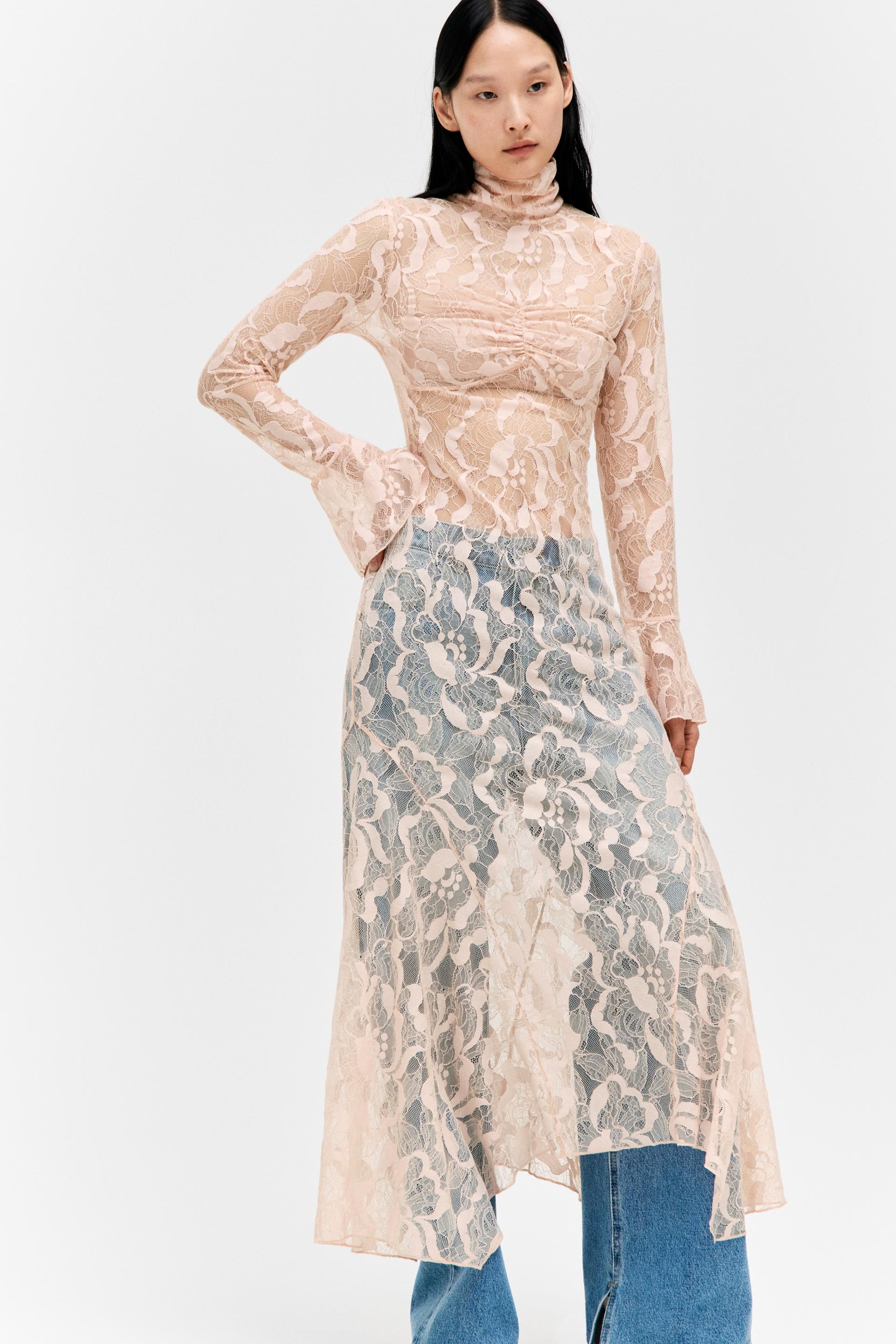 mock turtleneck lace maxi dress