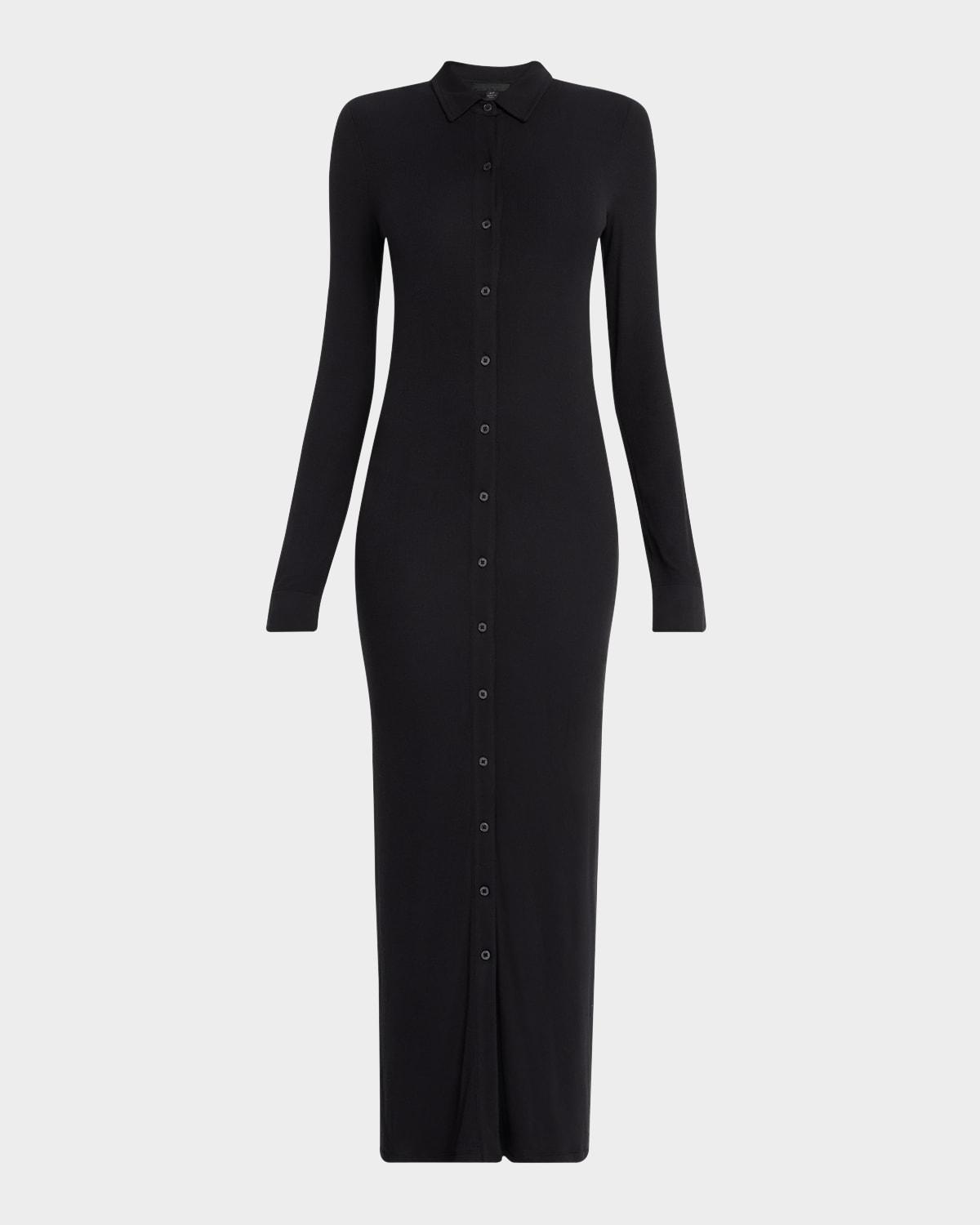 modal rib long-sleeve maxi shirtdress