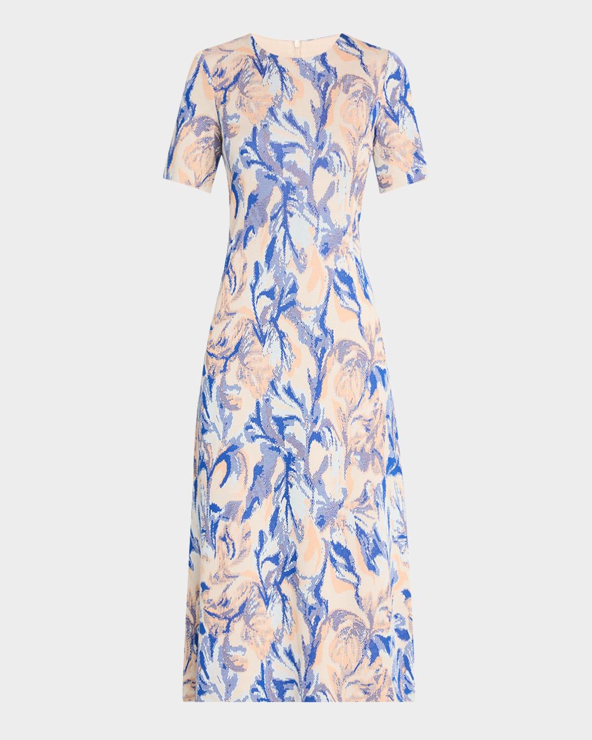 modern-fit floral jacquard knit midi dress