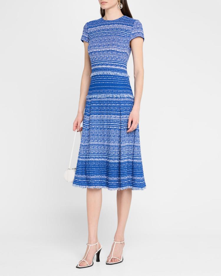 modern-fit melange tweed knit midi dress