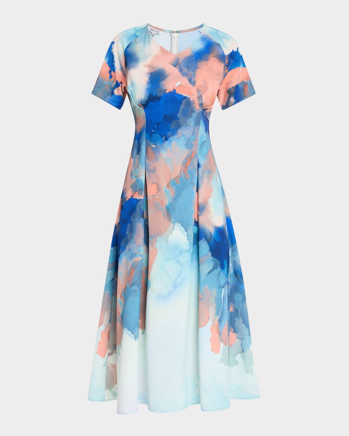 modern-fit watercolor crepe de chine midi dress
