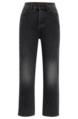 modern-fit wide-leg jeans in black denim- dark grey women's jeans
