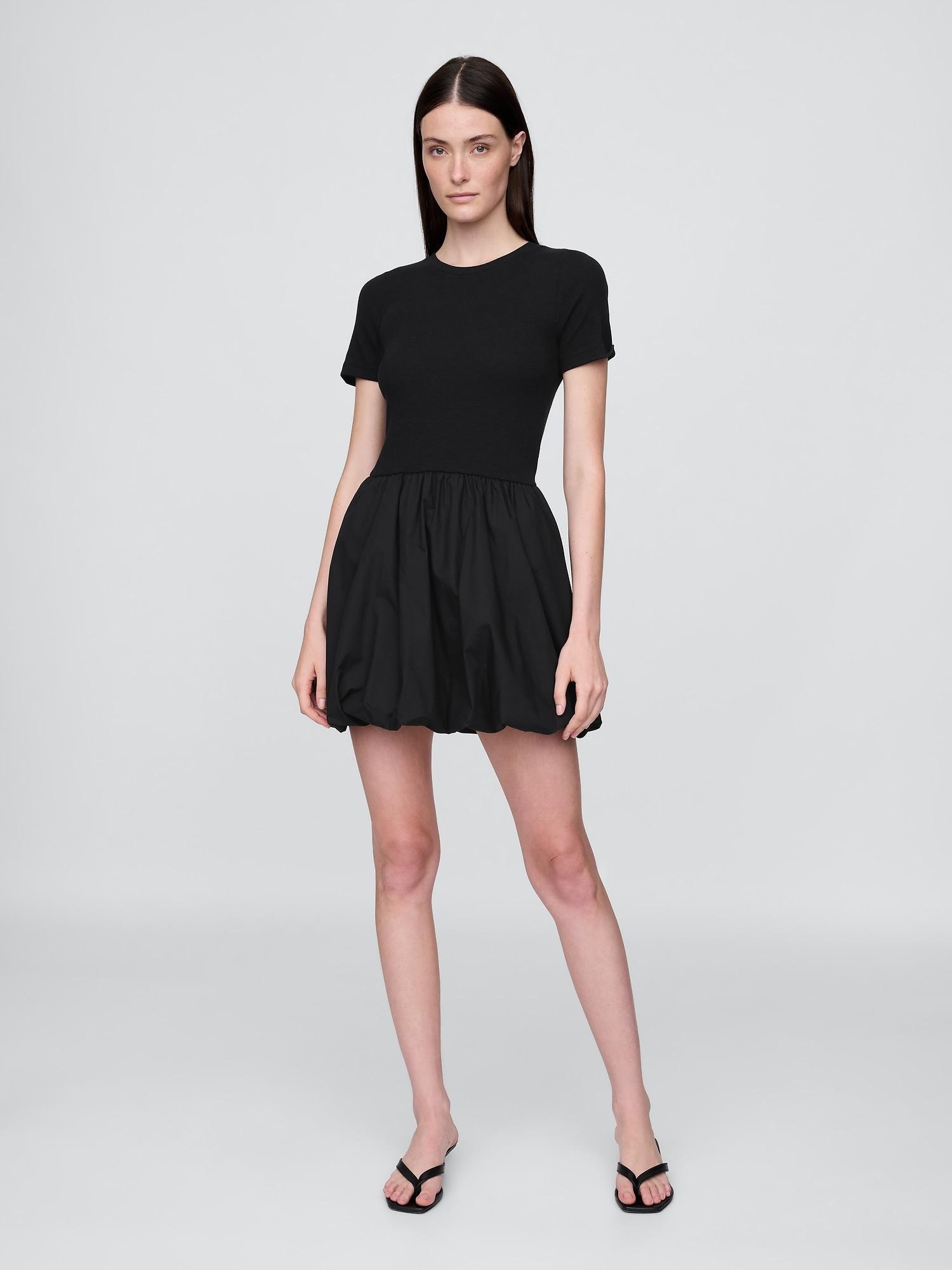 modern mixed media bubble mini dress