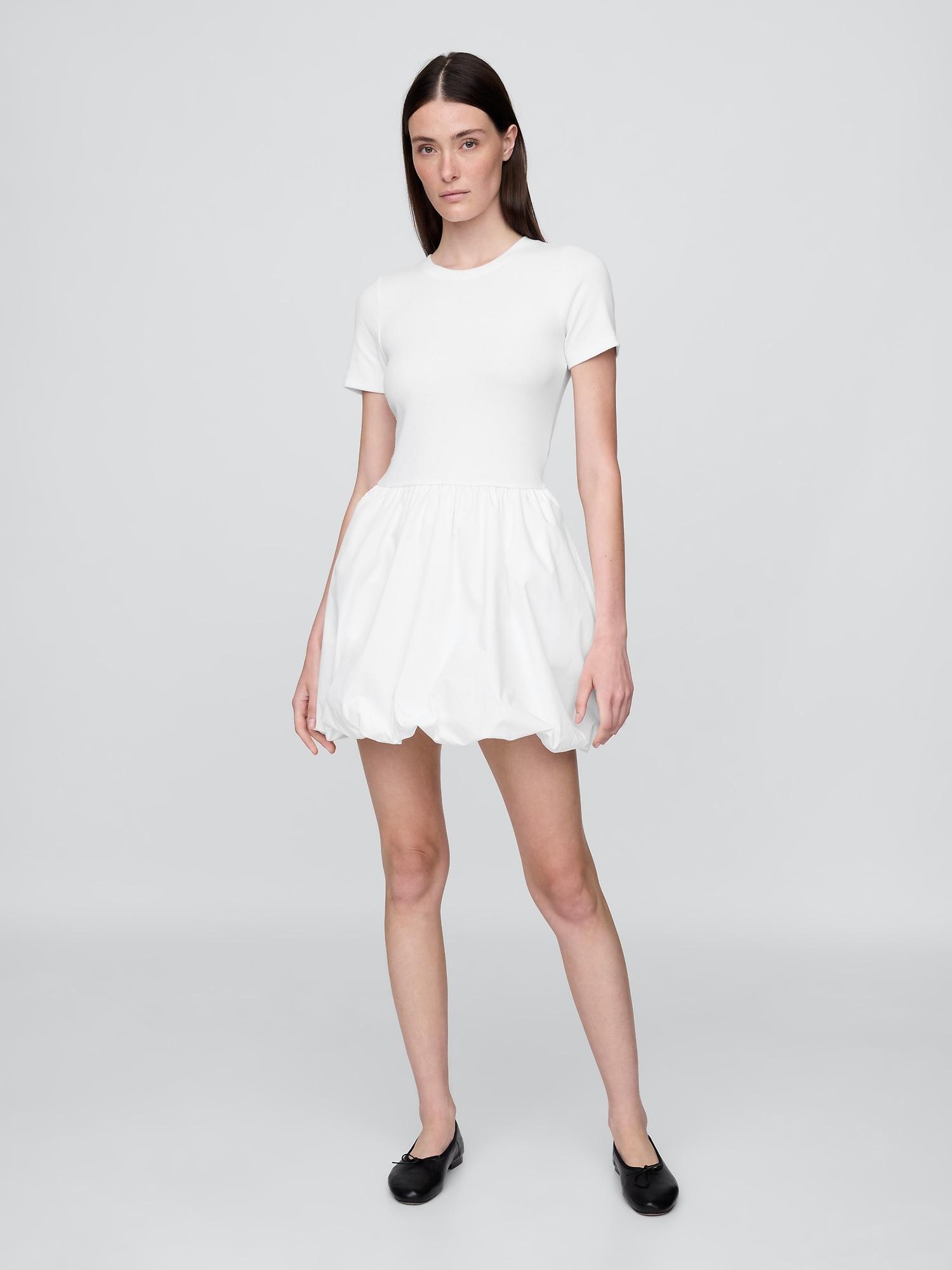 modern mixed media bubble mini dress