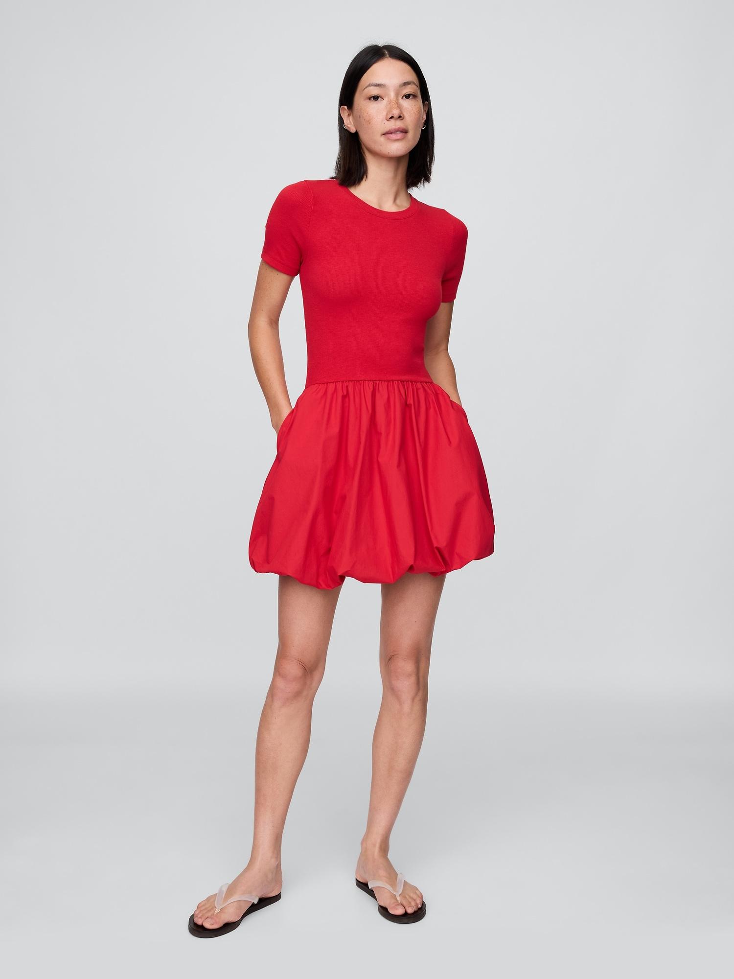 modern mixed media bubble mini dress