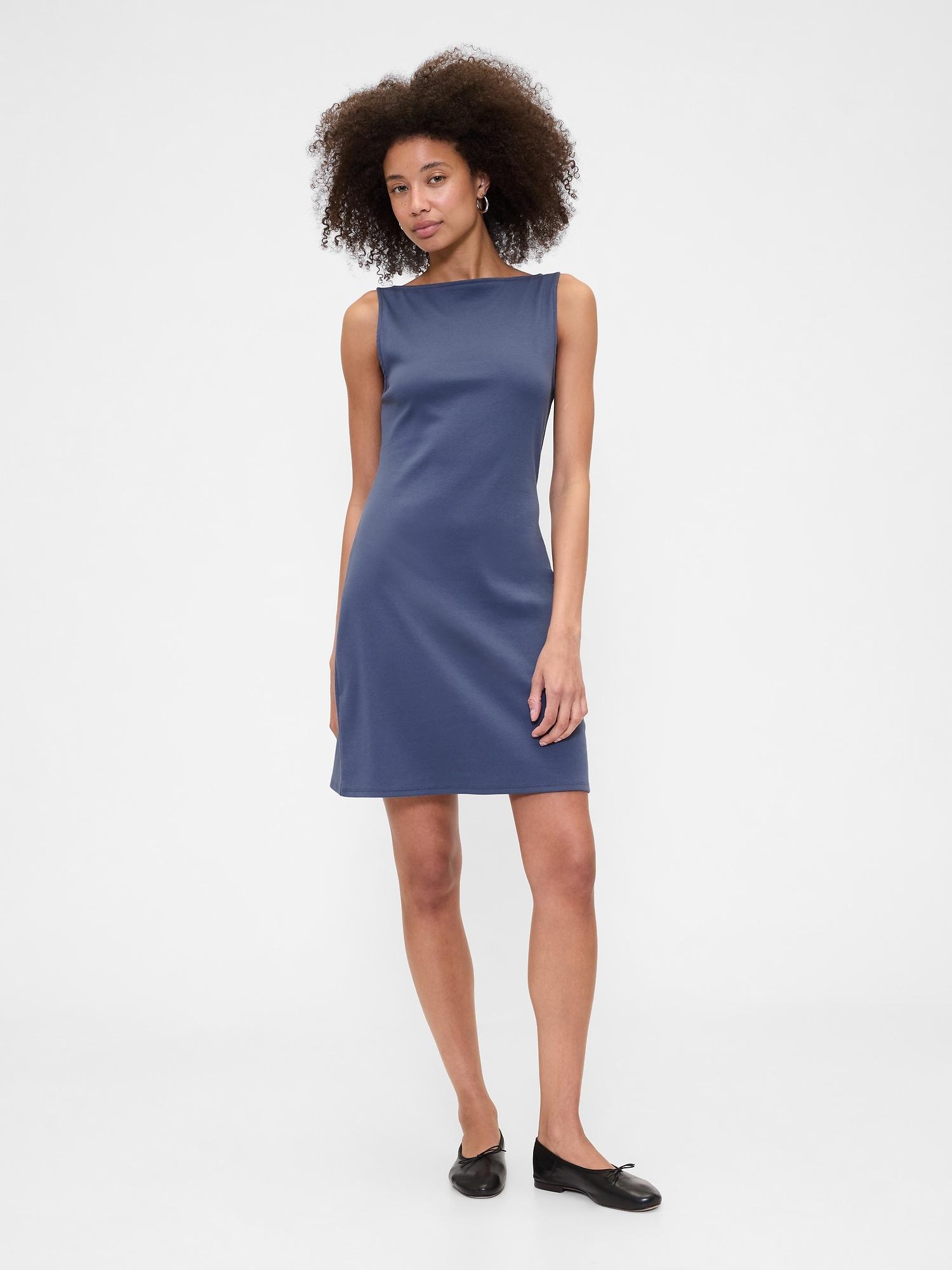 modern ribbed boatneck mini dress
