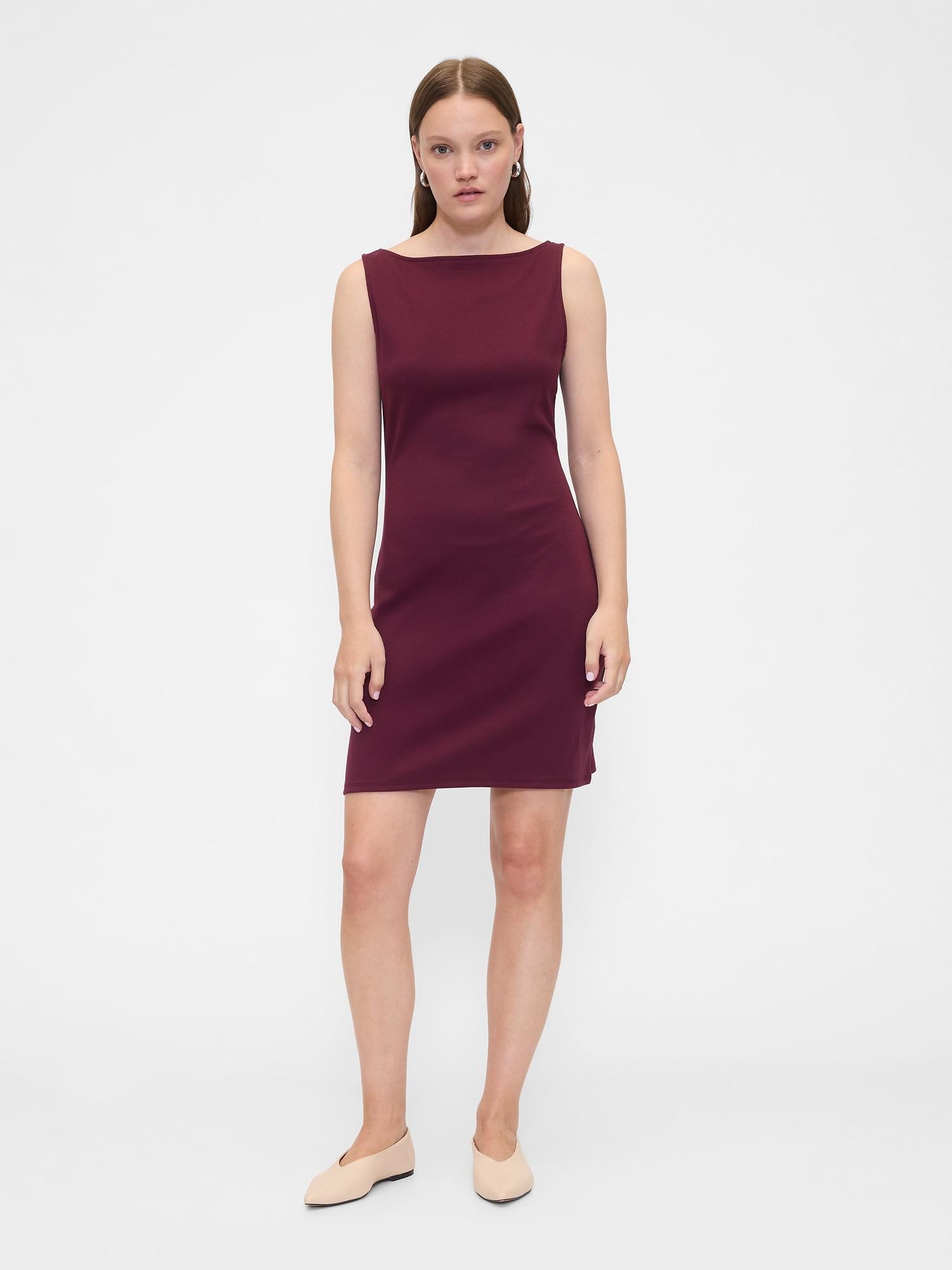 modern ribbed boatneck mini dress
