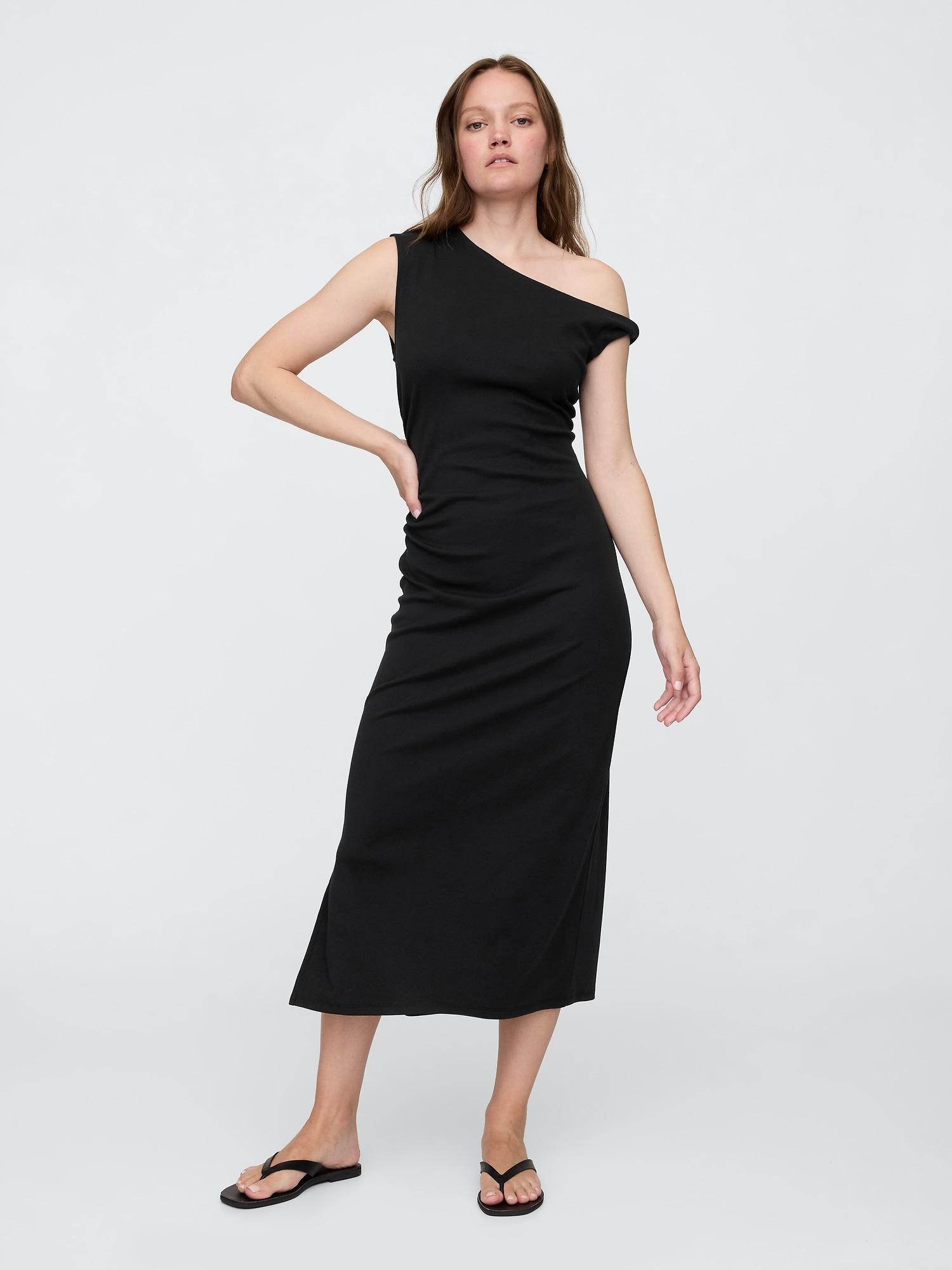 modern ribbed one-shoulder midi dress