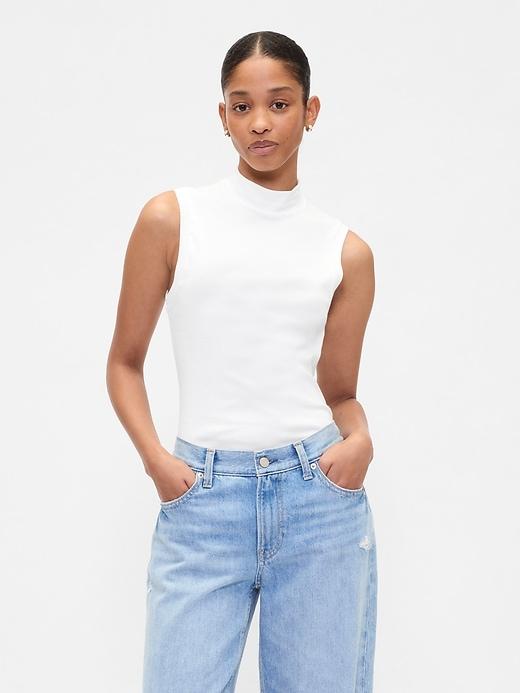 modern ribbed stripe mockneck tank top