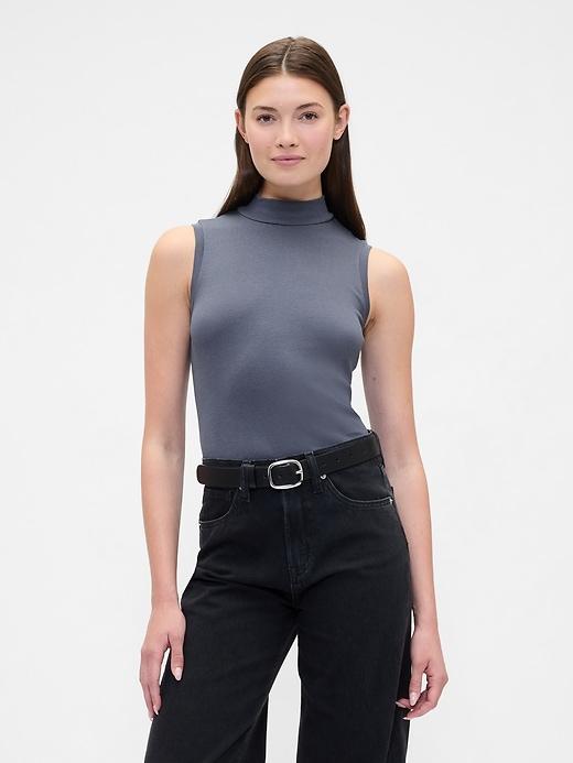 modern ribbed stripe mockneck tank top