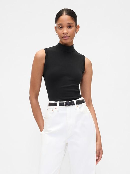 modern ribbed stripe mockneck tank top