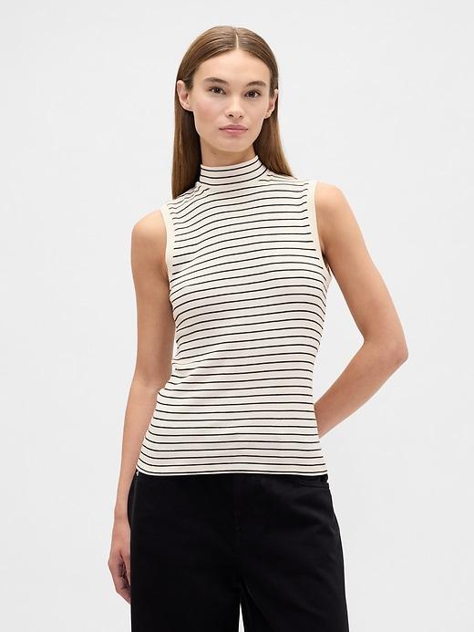 modern ribbed stripe mockneck tank top