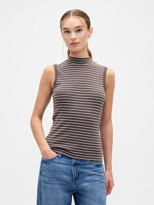 modern ribbed stripe mockneck tank top