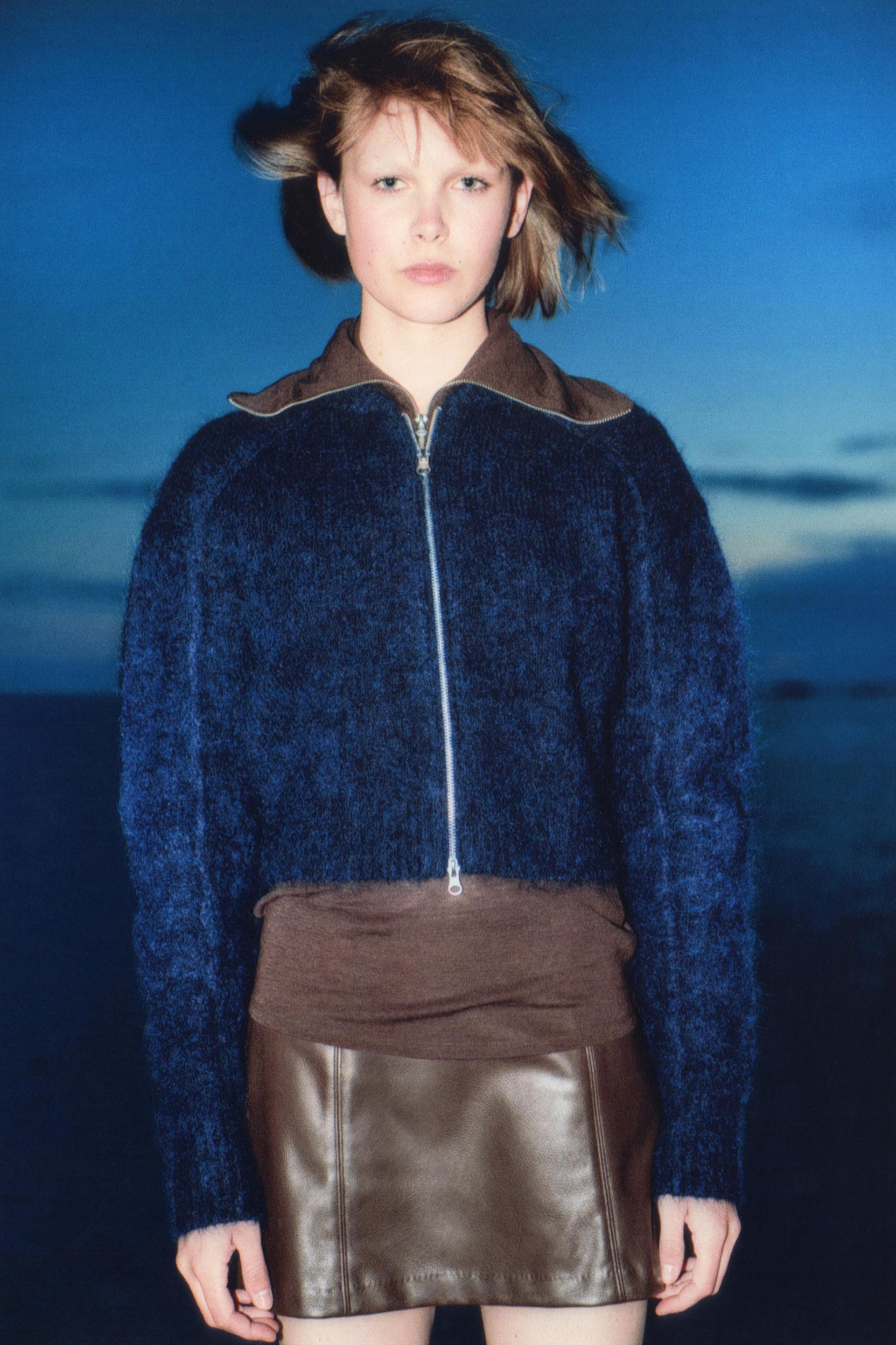 mohair-blend cardigan with zipper