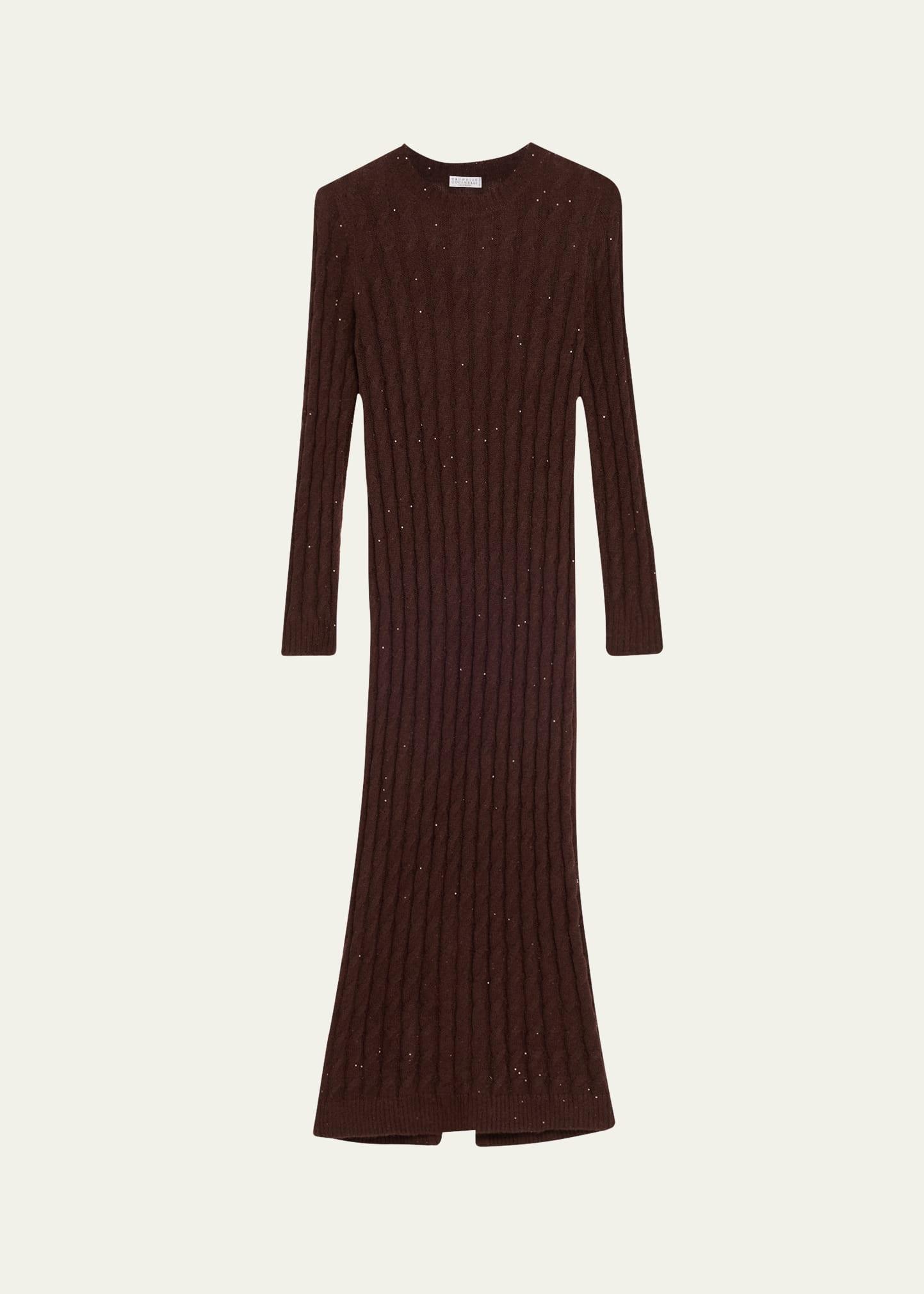 mohair pailette cable knit maxi sweater dress