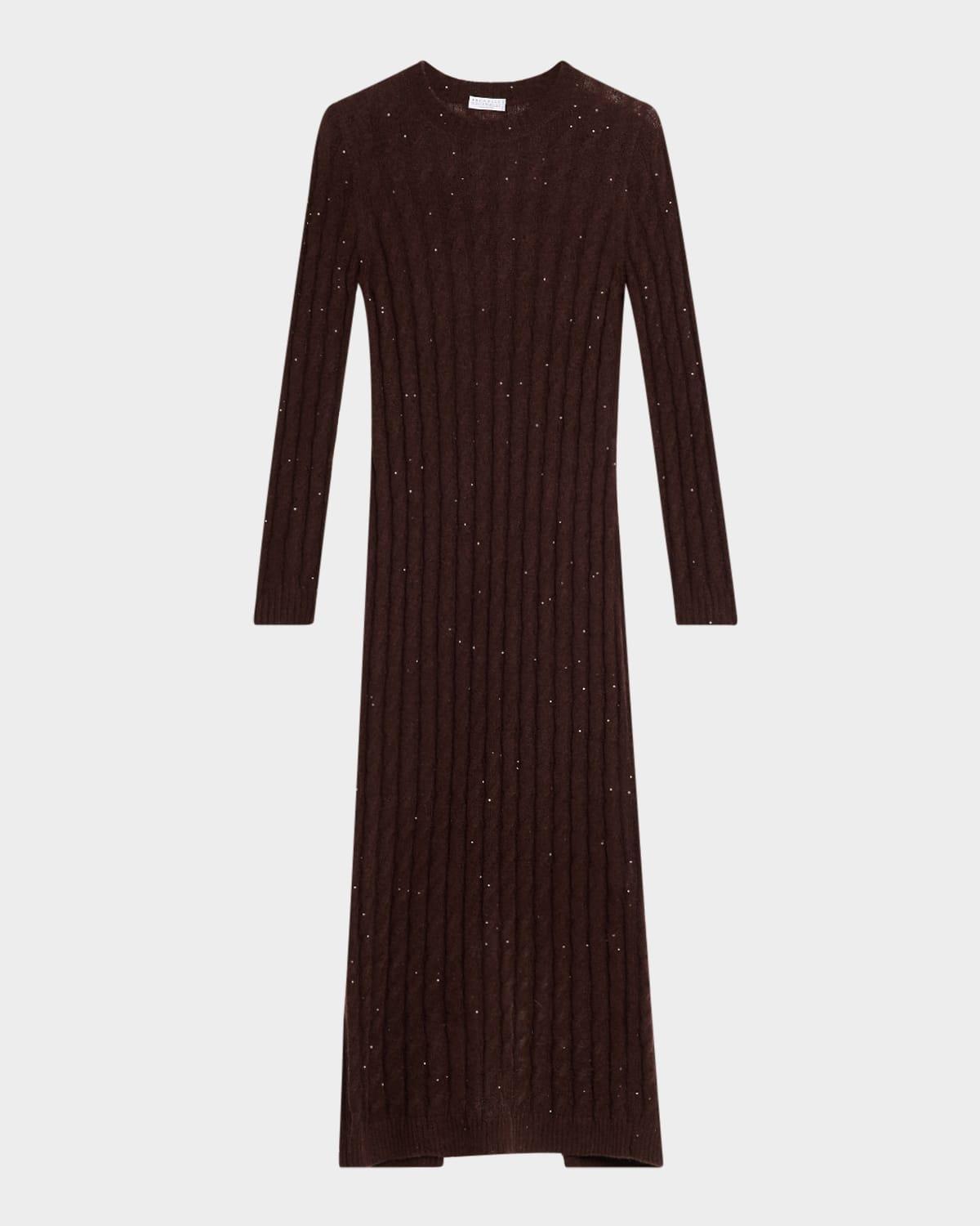mohair pailette cable knit maxi sweater dress