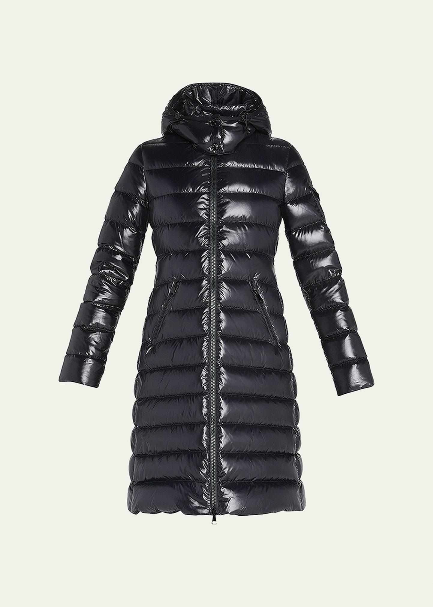moka shiny fitted puffer coat with hood