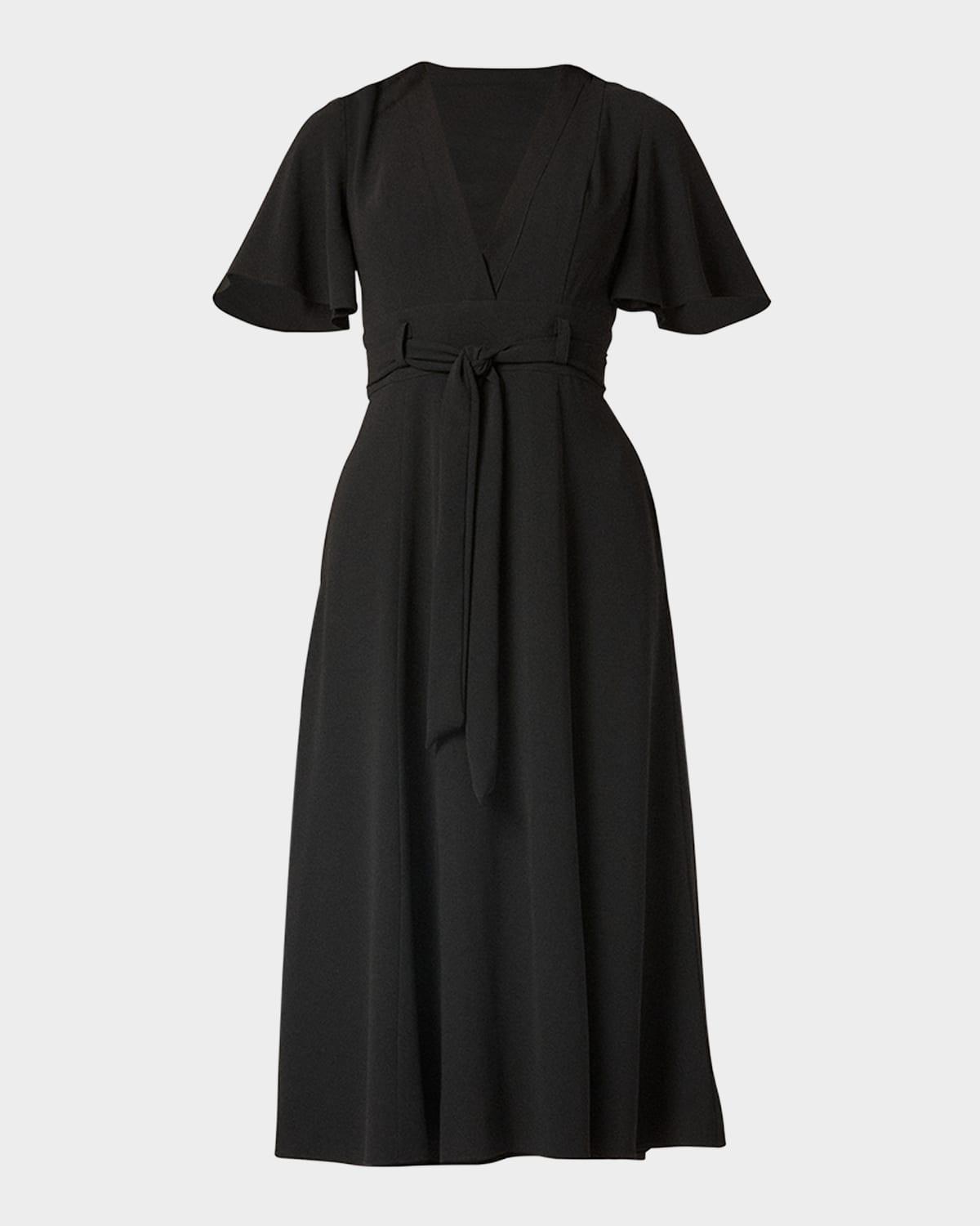 molly belted flutter-sleeve midi dress