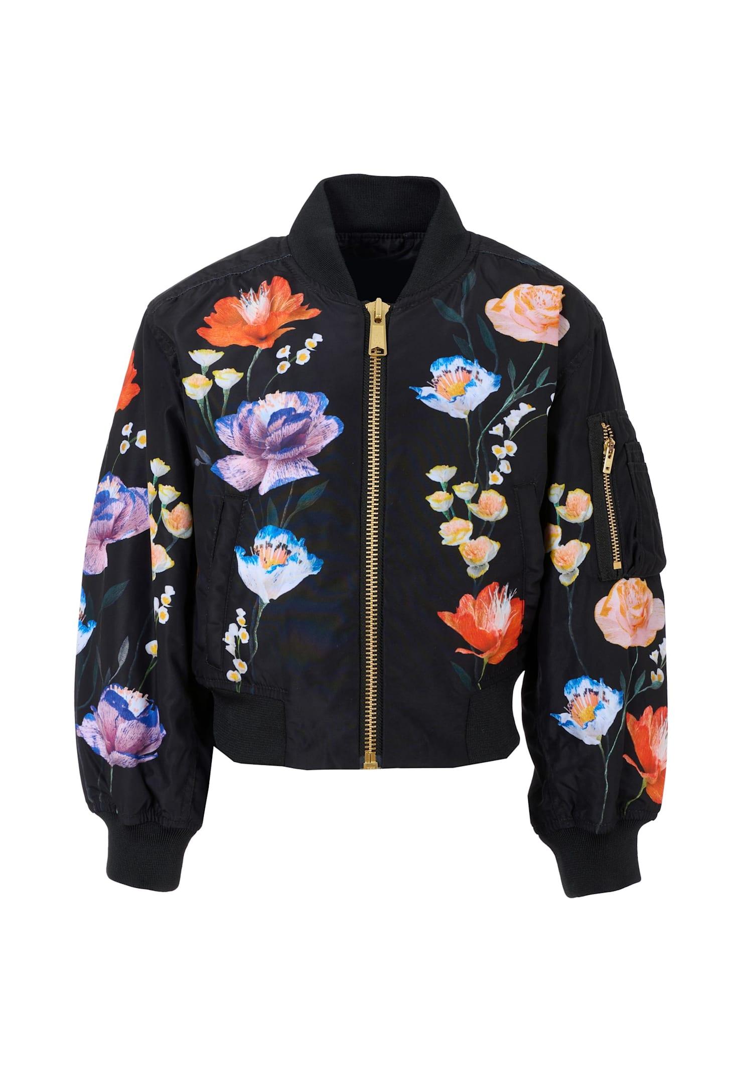 molo black bomber jacket for girl with flowers