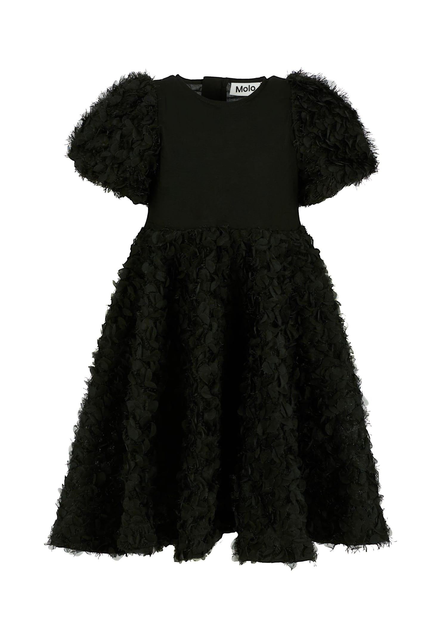molo black dress for girl with petals